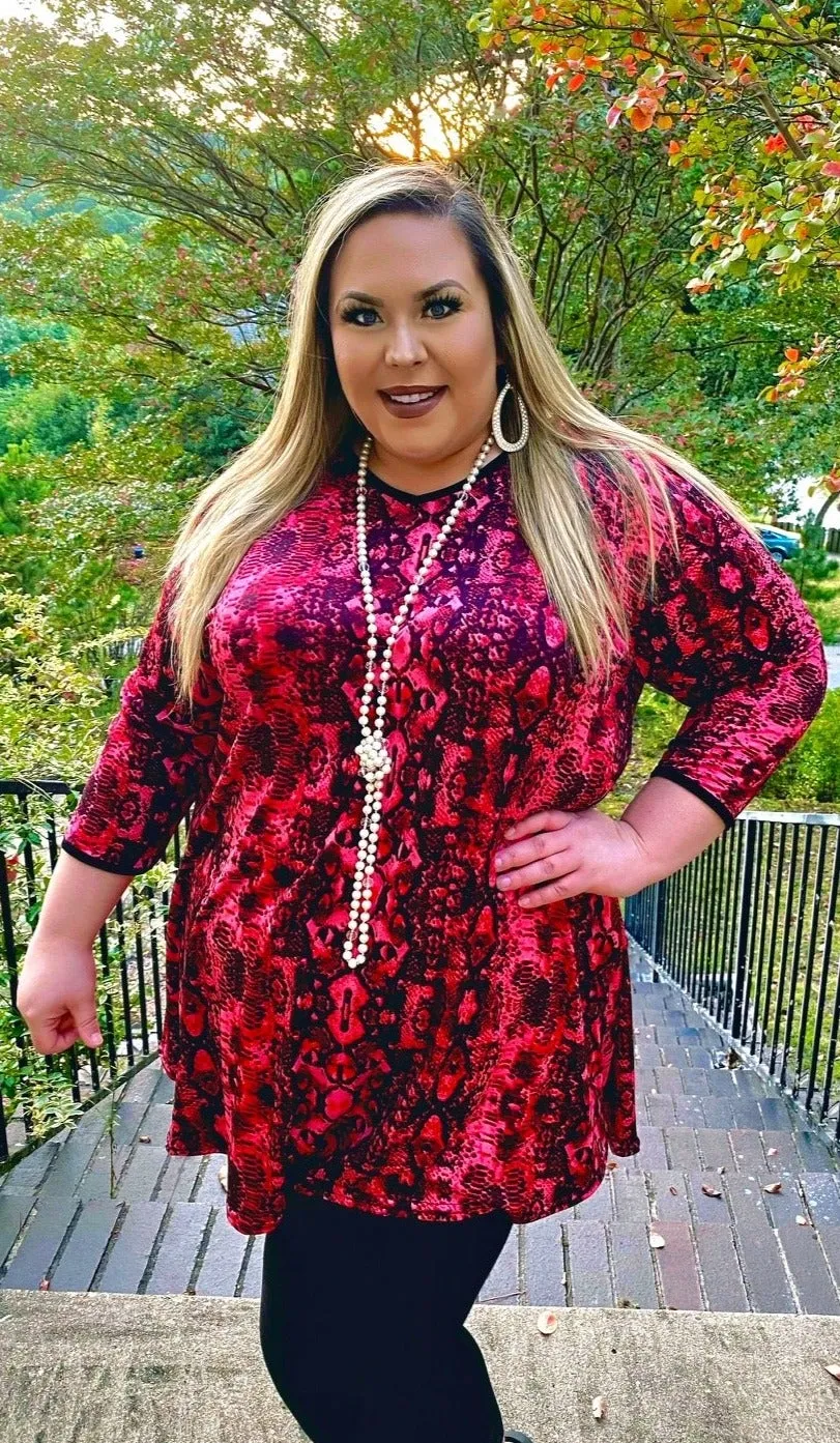 M, L, XL Pink Snake Flutter Tunic