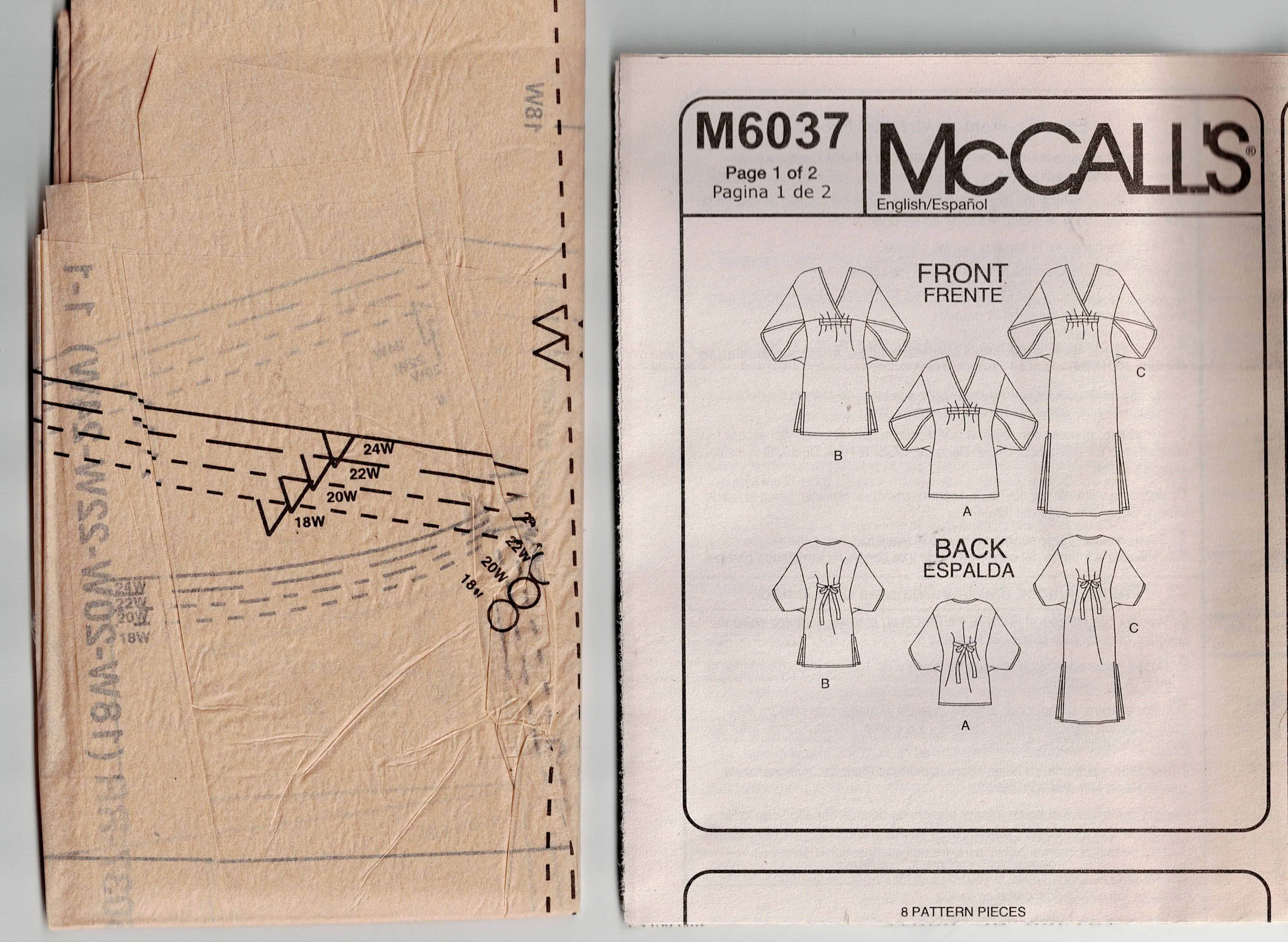 McCall's 6037 Womens High Waisted Drawstring Top Tunic & Caftan Out Of Print Sewing Pattern Size 18W - 24W UNCUT Factory Folded
