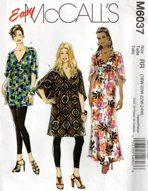 McCall's 6037 Womens High Waisted Drawstring Top Tunic & Caftan Out Of Print Sewing Pattern Size 18W - 24W UNCUT Factory Folded