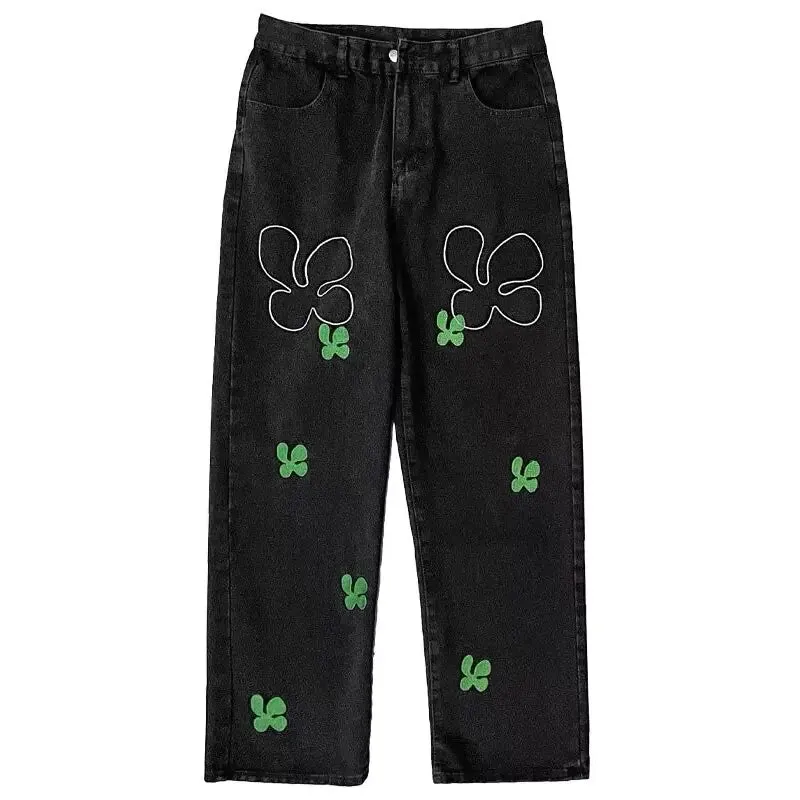 Men's Jeans Fashion Embroidery Baggy Denim Trousers