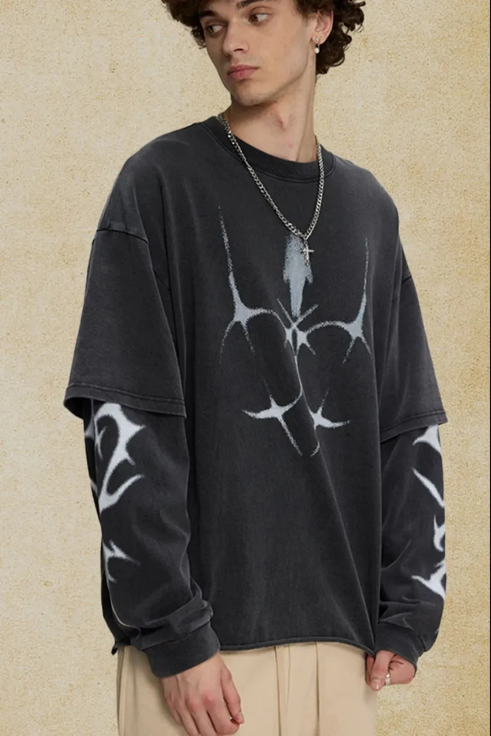 Men's Round Neck Long Sleeve Oversized T-Shirt