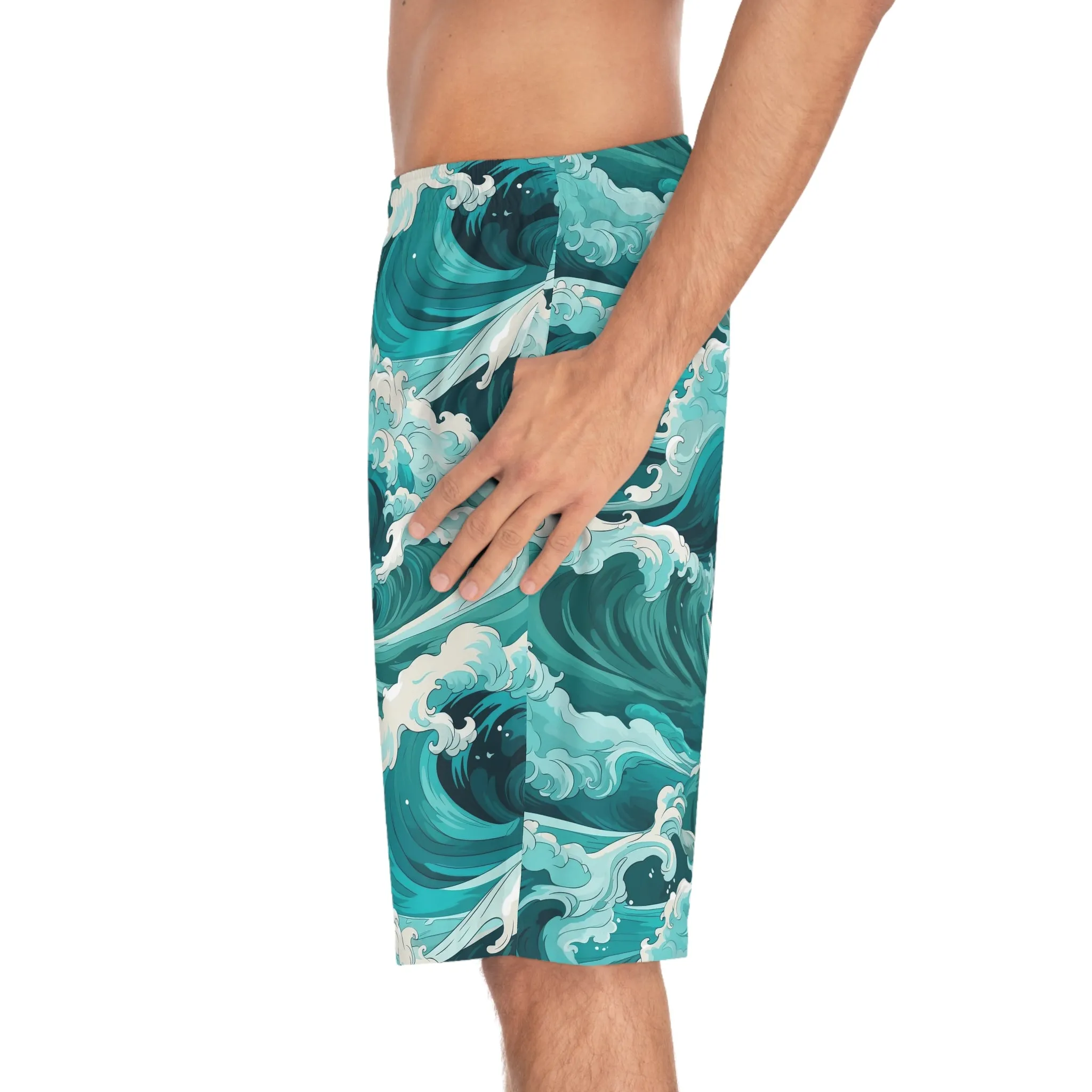 Men's Wave Print Board Shorts - Perfect for Summer Beach Days