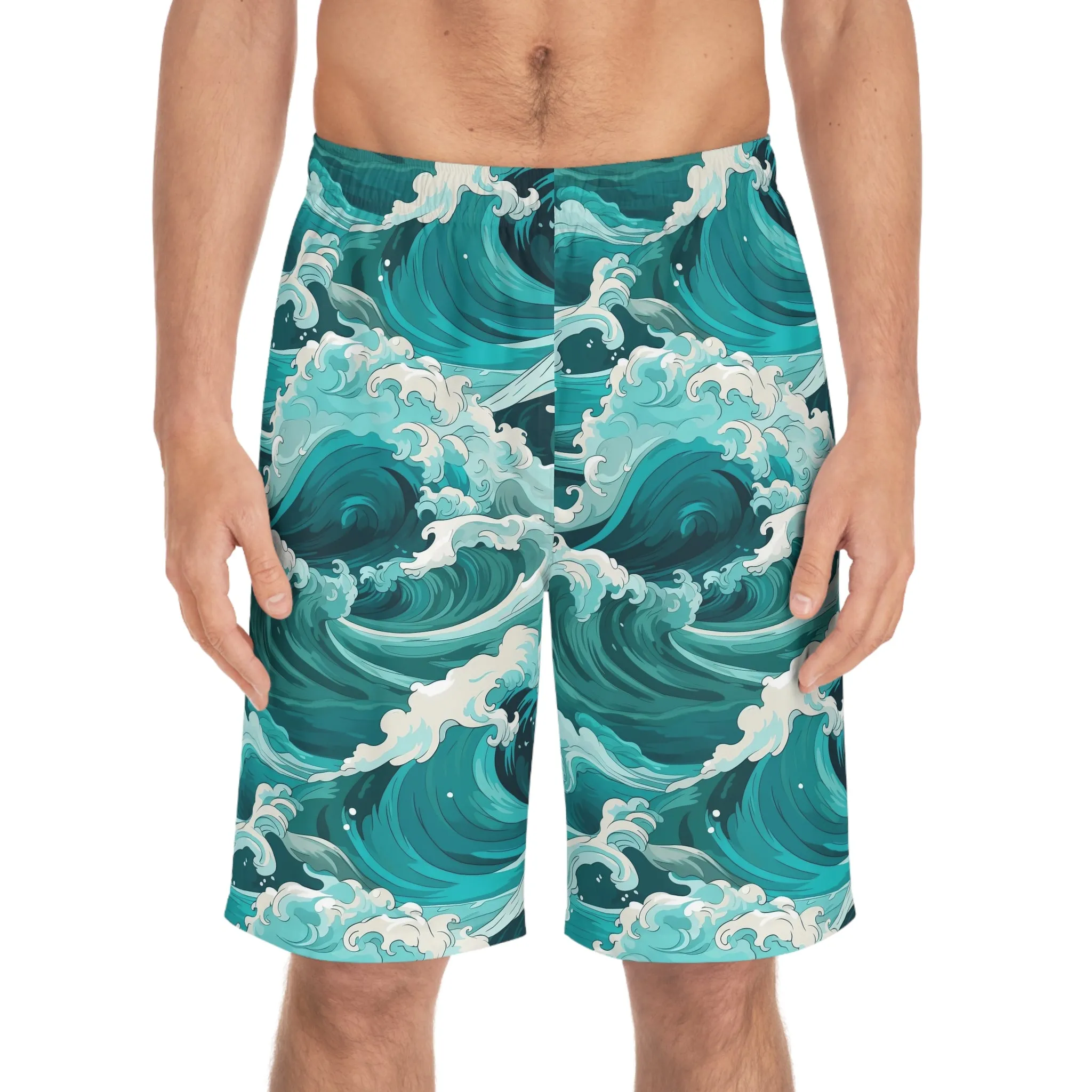 Men's Wave Print Board Shorts - Perfect for Summer Beach Days