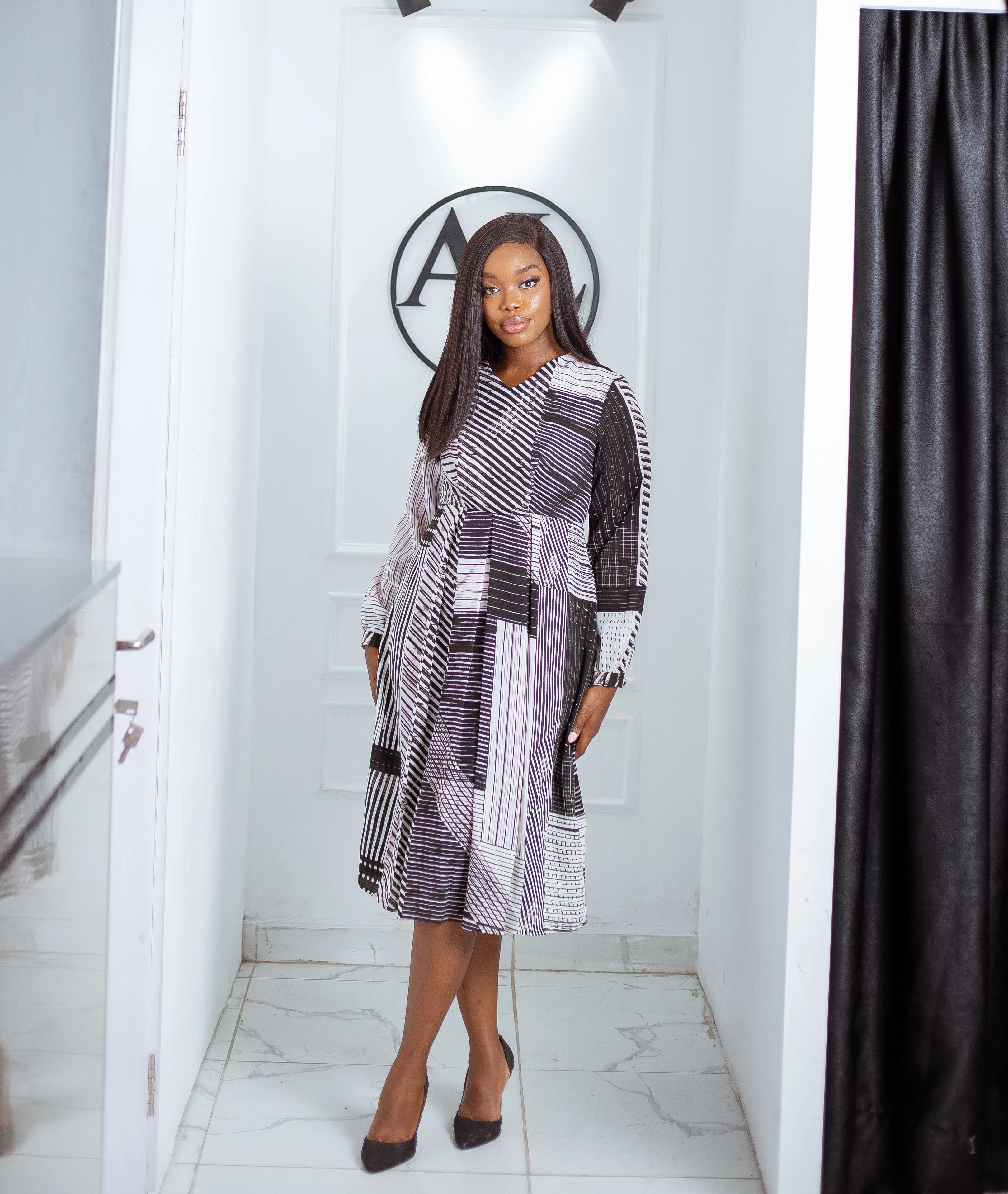 Midi Long Sleeve Pleat Dress