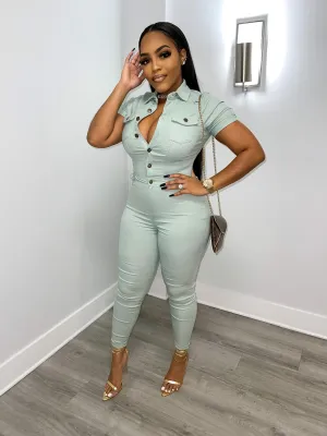 Mint Cargo Jumpsuit