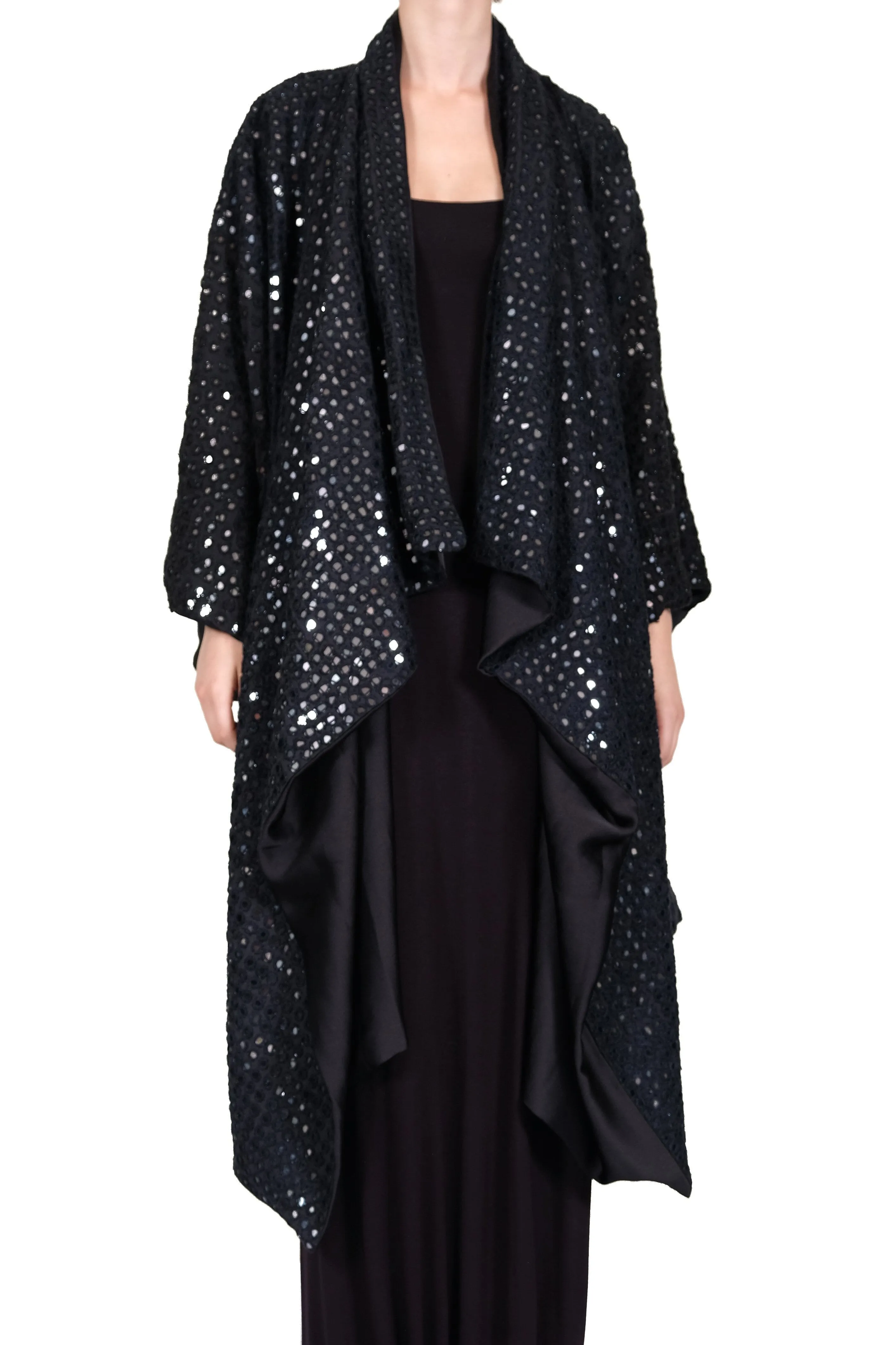 Mirror Embroidered Waterfall Collar Coat