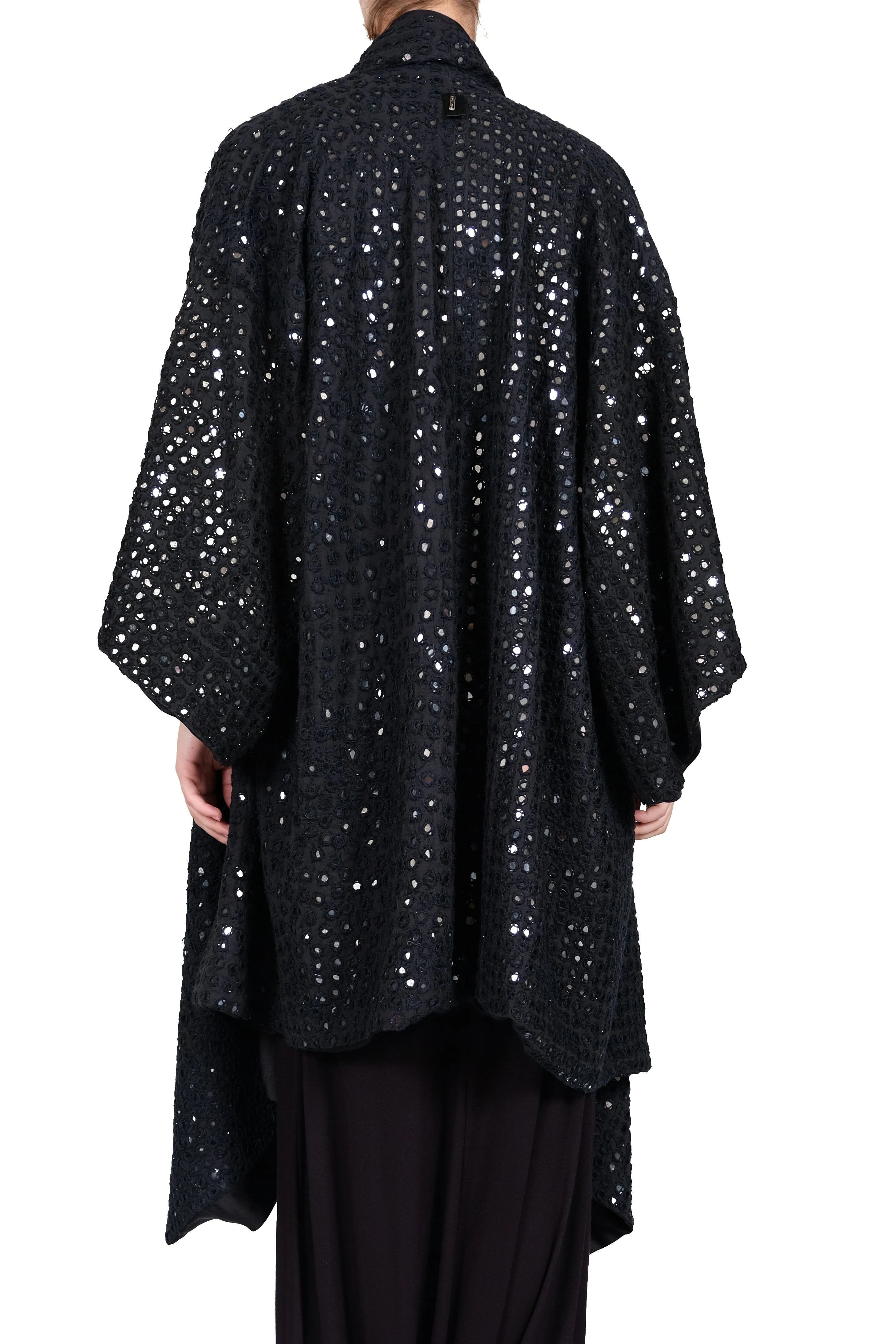 Mirror Embroidered Waterfall Collar Coat