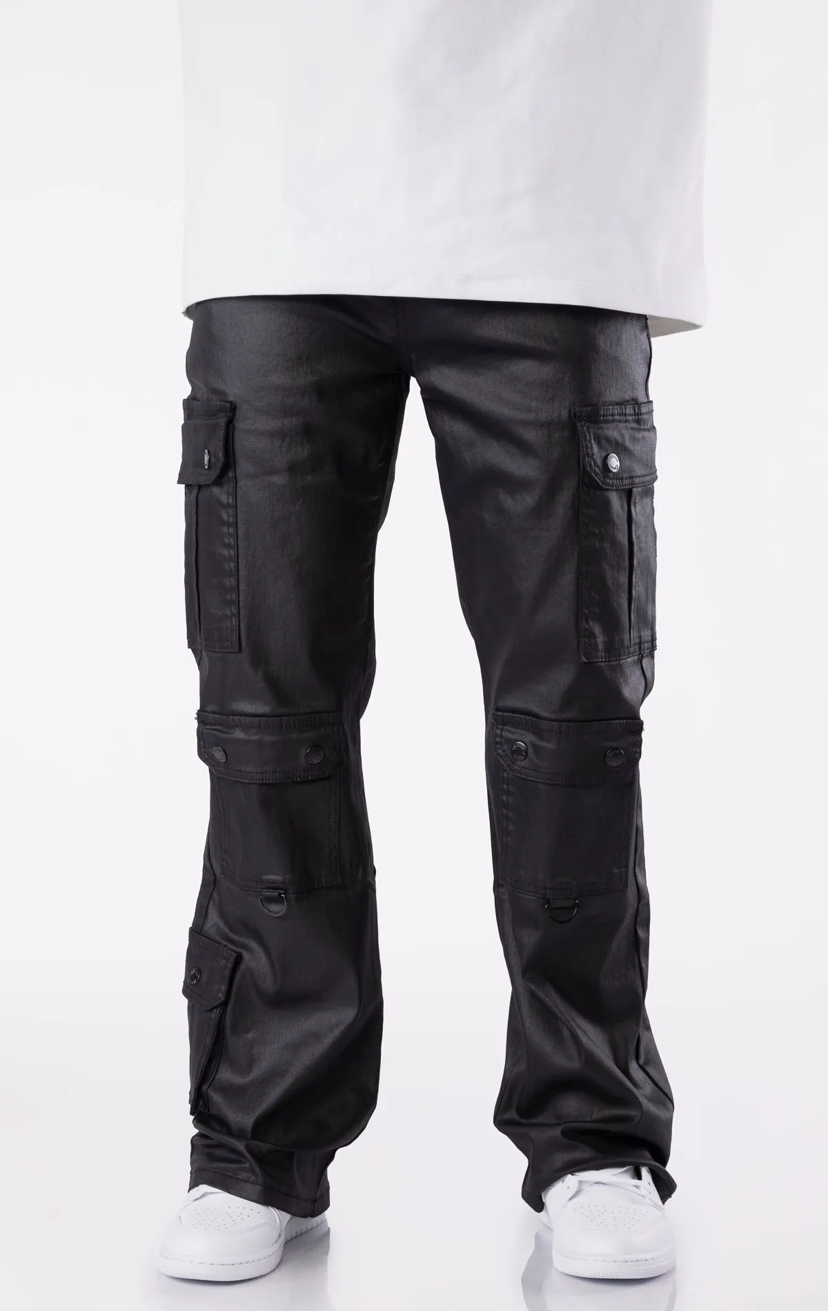 Multi Cargo Wax Baggy Jeans