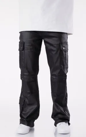Multi Cargo Wax Baggy Jeans