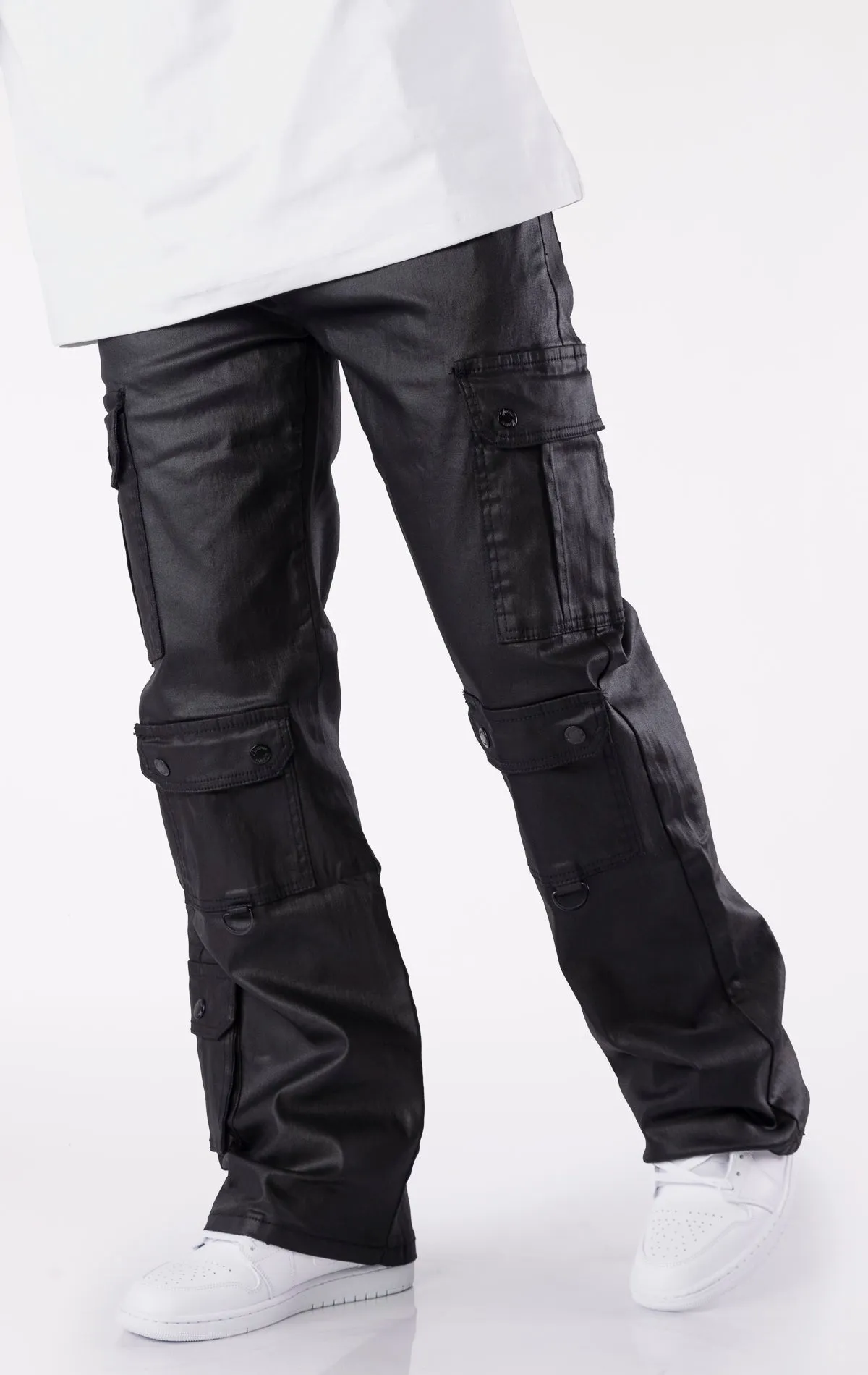 Multi Cargo Wax Baggy Jeans