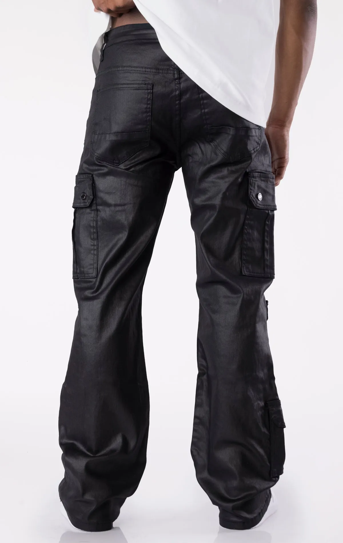 Multi Cargo Wax Baggy Jeans