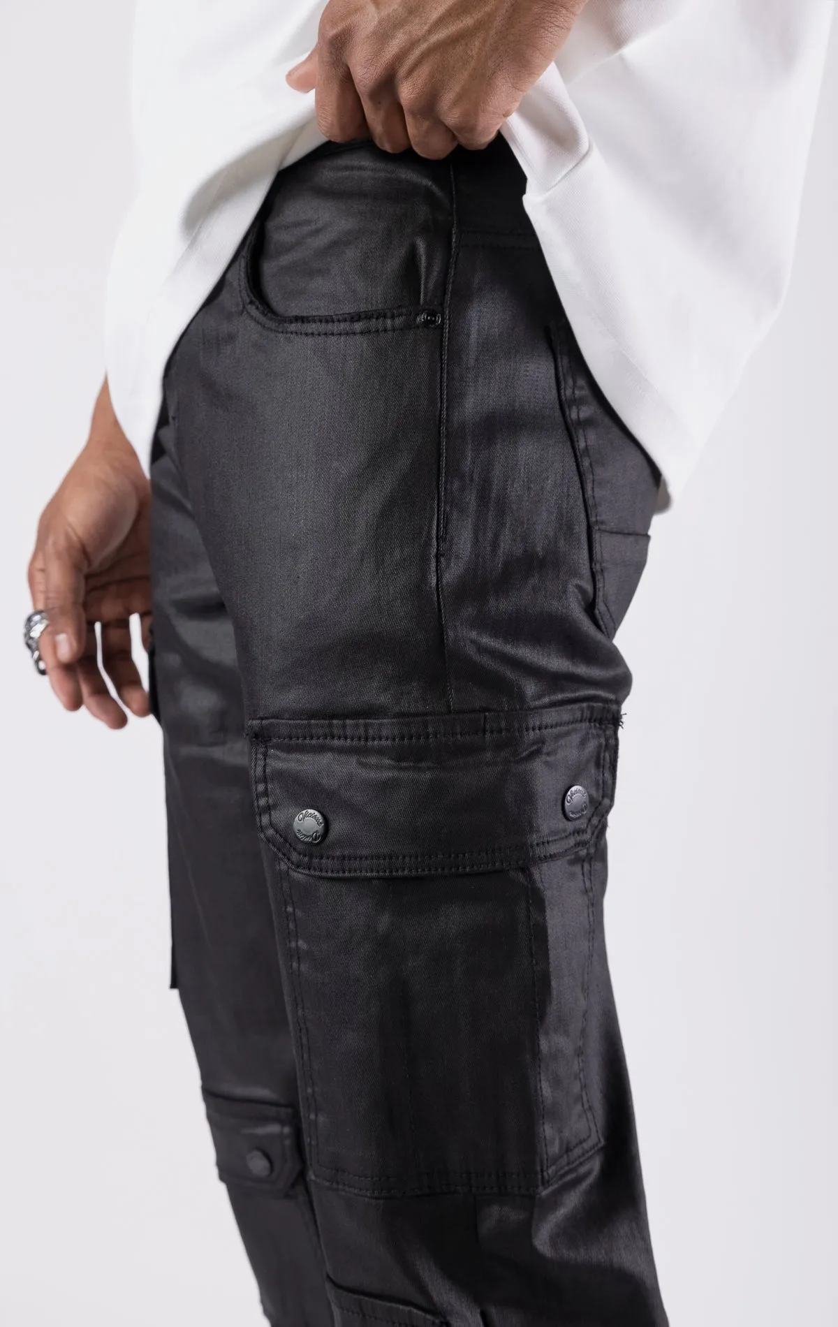Multi Cargo Wax Baggy Jeans