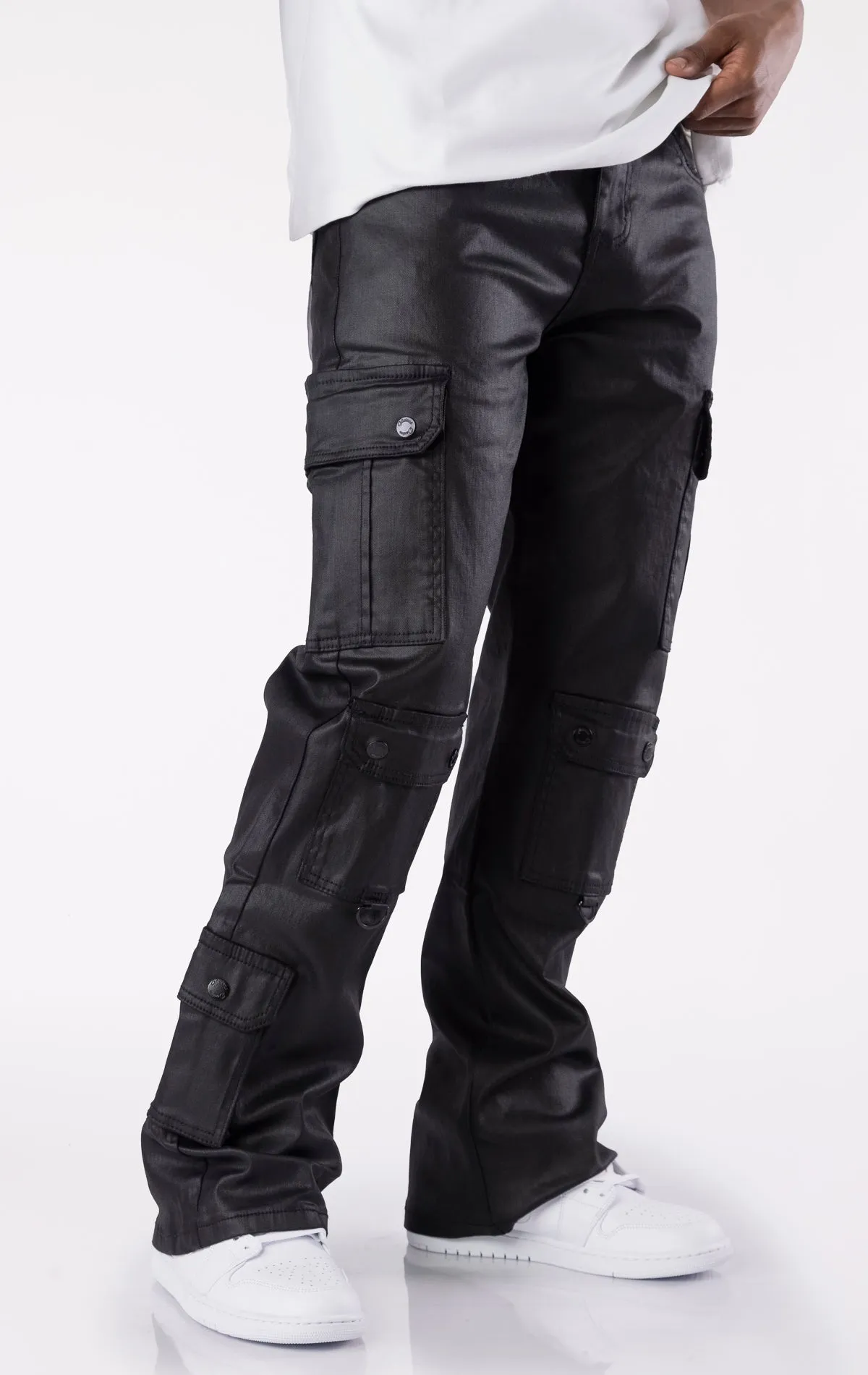 Multi Cargo Wax Baggy Jeans