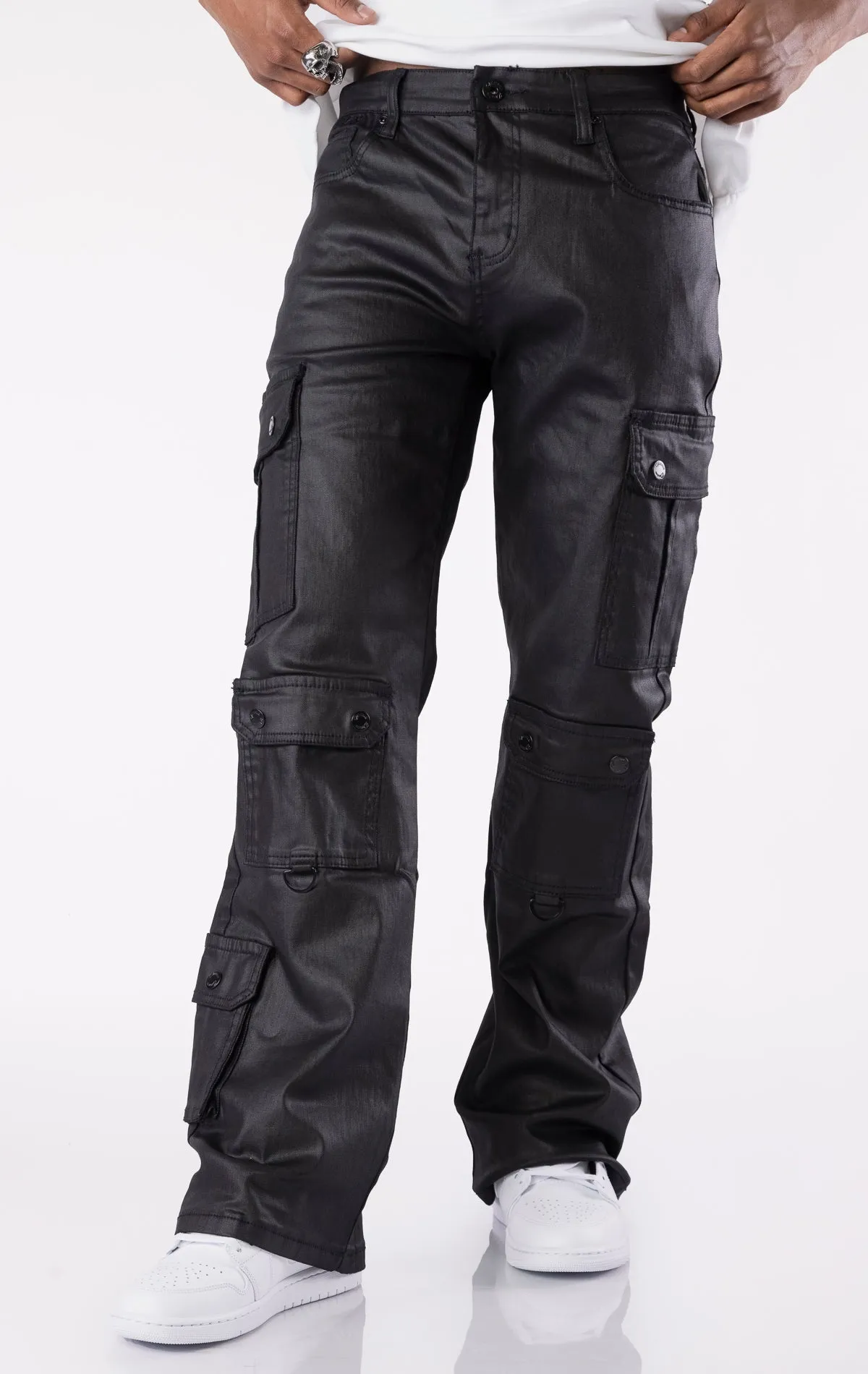 Multi Cargo Wax Baggy Jeans