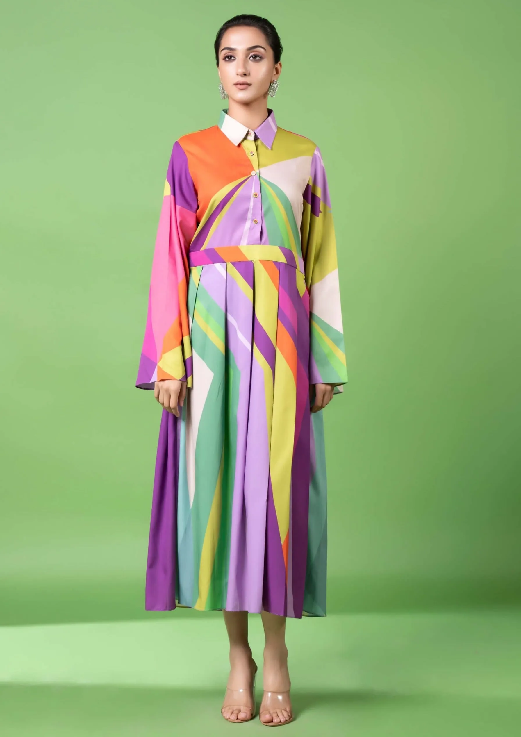 Multi pattern pleated dress