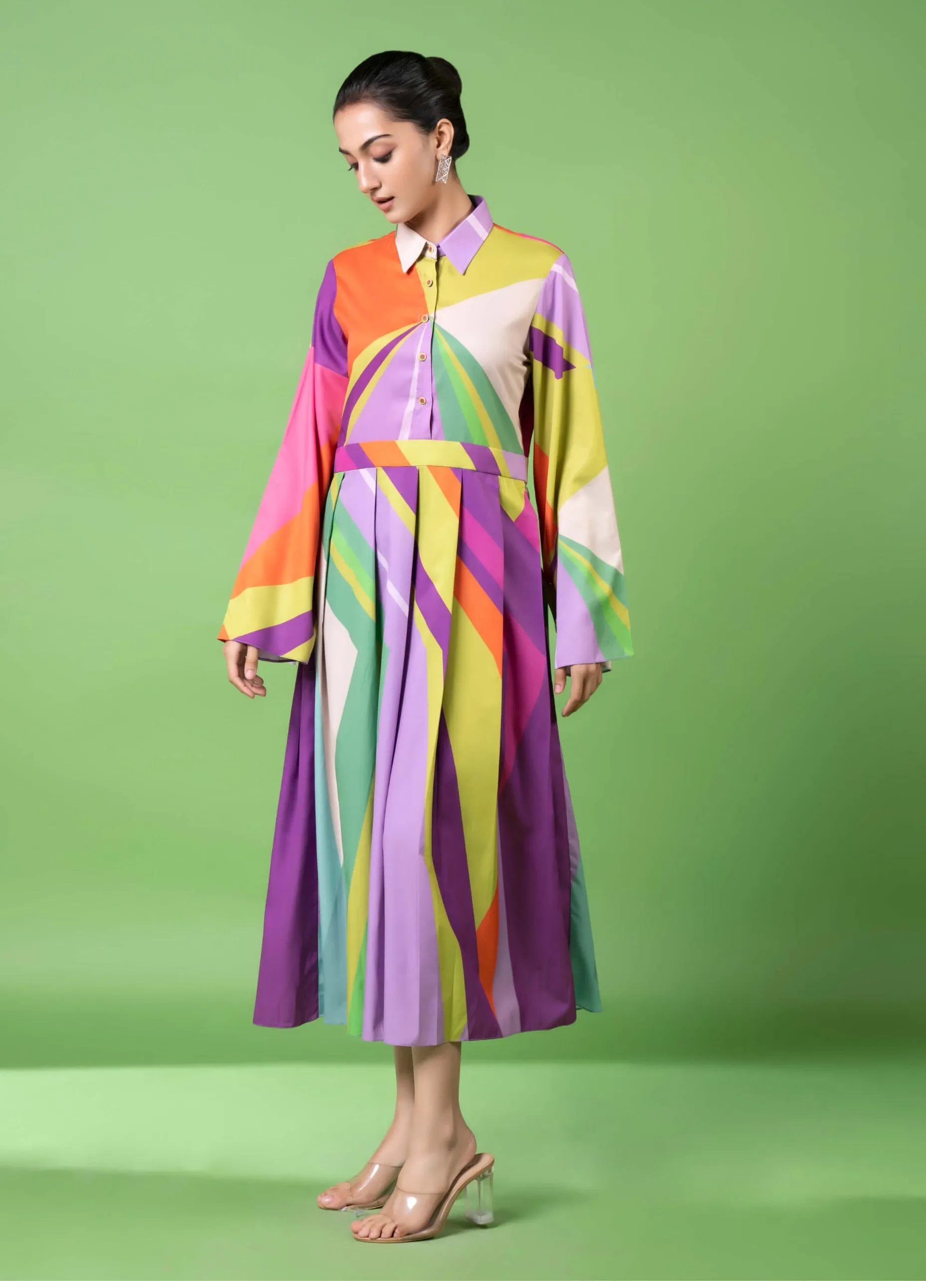 Multi pattern pleated dress