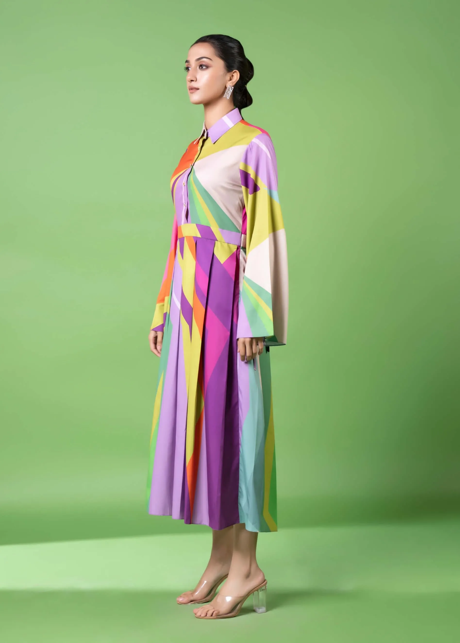 Multi pattern pleated dress