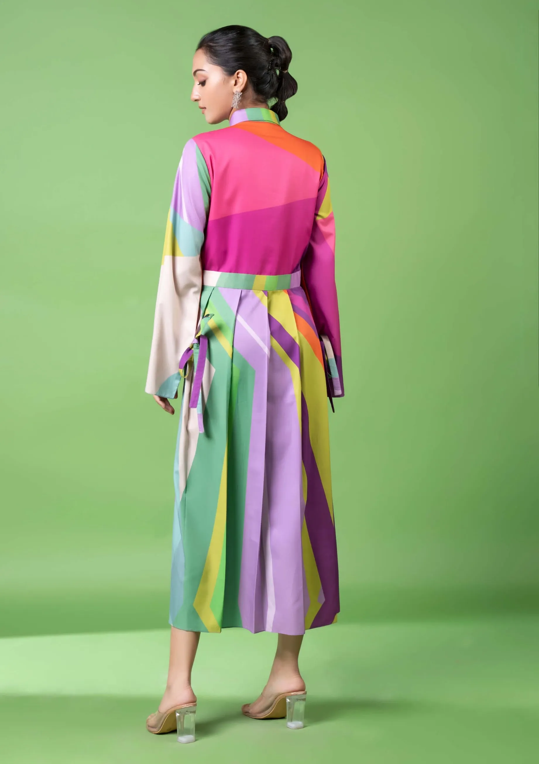 Multi pattern pleated dress