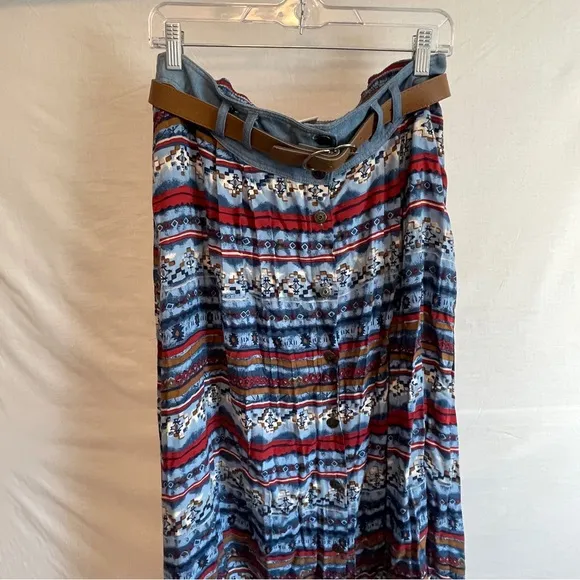 Navajo/western Jean patterned maxi skirt with buttons - size XL