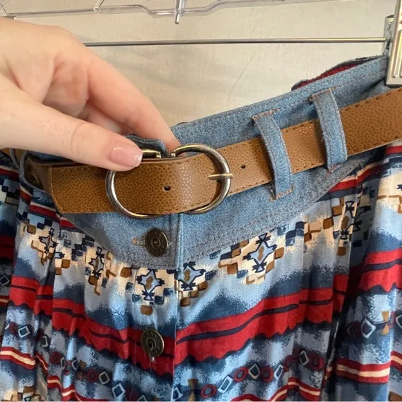 Navajo/western Jean patterned maxi skirt with buttons - size XL