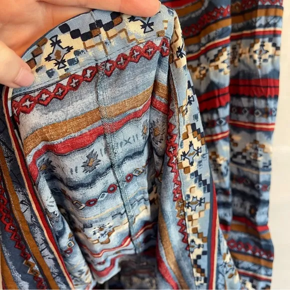 Navajo/western Jean patterned maxi skirt with buttons - size XL