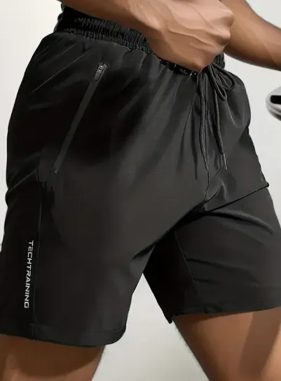 NEW Mens Performance Active Shorts - Quick-Dry & Stretch Fabric, Secure Zip Pockets, Adjustable Drawstring - Ideal for Gym & Summer Training, Sz L