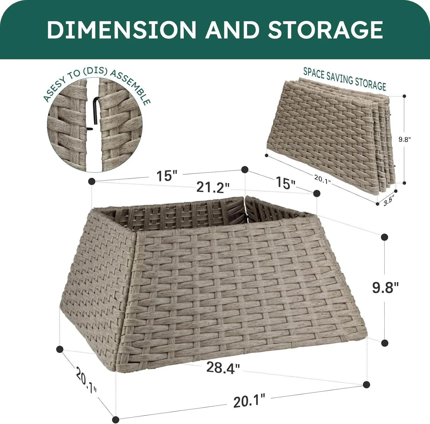 NEW Rattan Christmas Tree Collar, 28.4" D Wicker Christmas Tree Base Cover, Handcrafted Christmas Tree Ring, Woven Xmas Tree Skirt for Christmas Tree Decoration (Grey) - Retails $67 