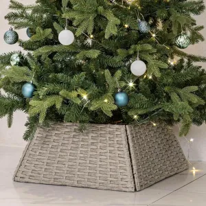 NEW Rattan Christmas Tree Collar, 28.4" D Wicker Christmas Tree Base Cover, Handcrafted Christmas Tree Ring, Woven Xmas Tree Skirt for Christmas Tree Decoration (Grey) - Retails $67 