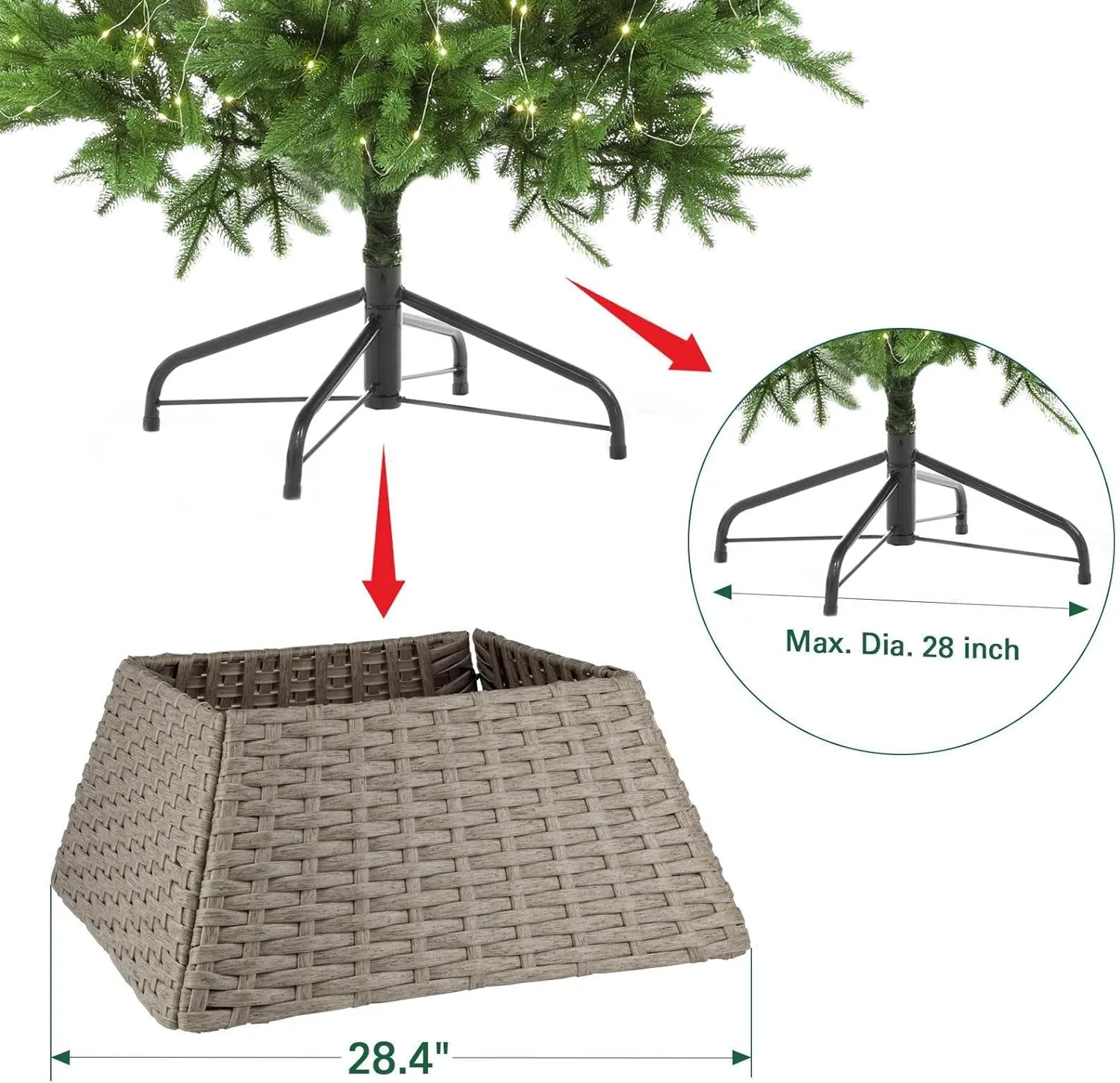 NEW Rattan Christmas Tree Collar, 28.4" D Wicker Christmas Tree Base Cover, Handcrafted Christmas Tree Ring, Woven Xmas Tree Skirt for Christmas Tree Decoration (Grey) - Retails $67 