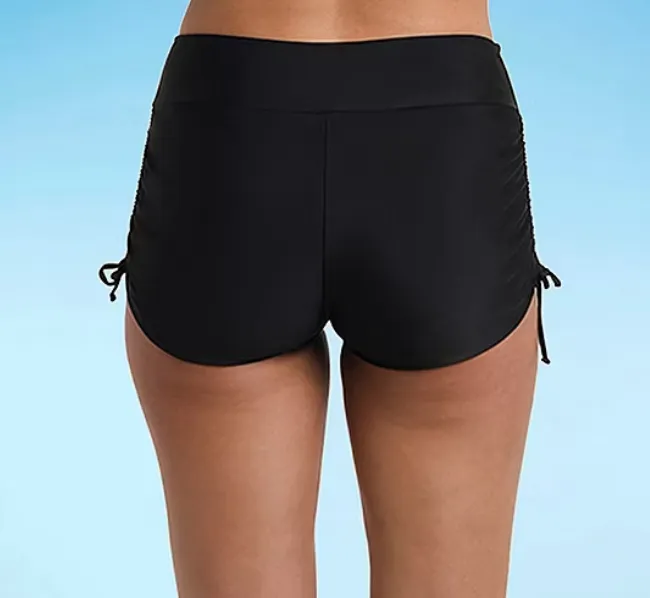 NEW Womens Swim Shorts with side tie drawstring, Black, Sz XXL