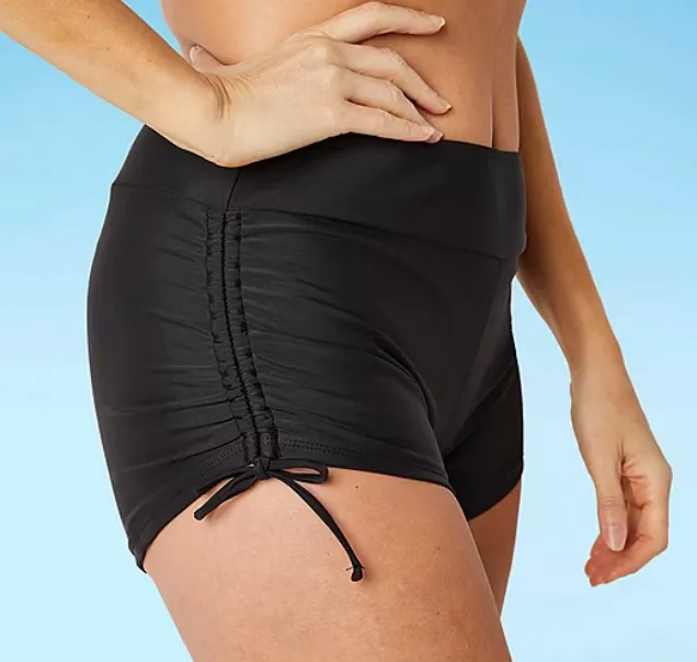 NEW Womens Swim Shorts with side tie drawstring, Black, Sz XXL