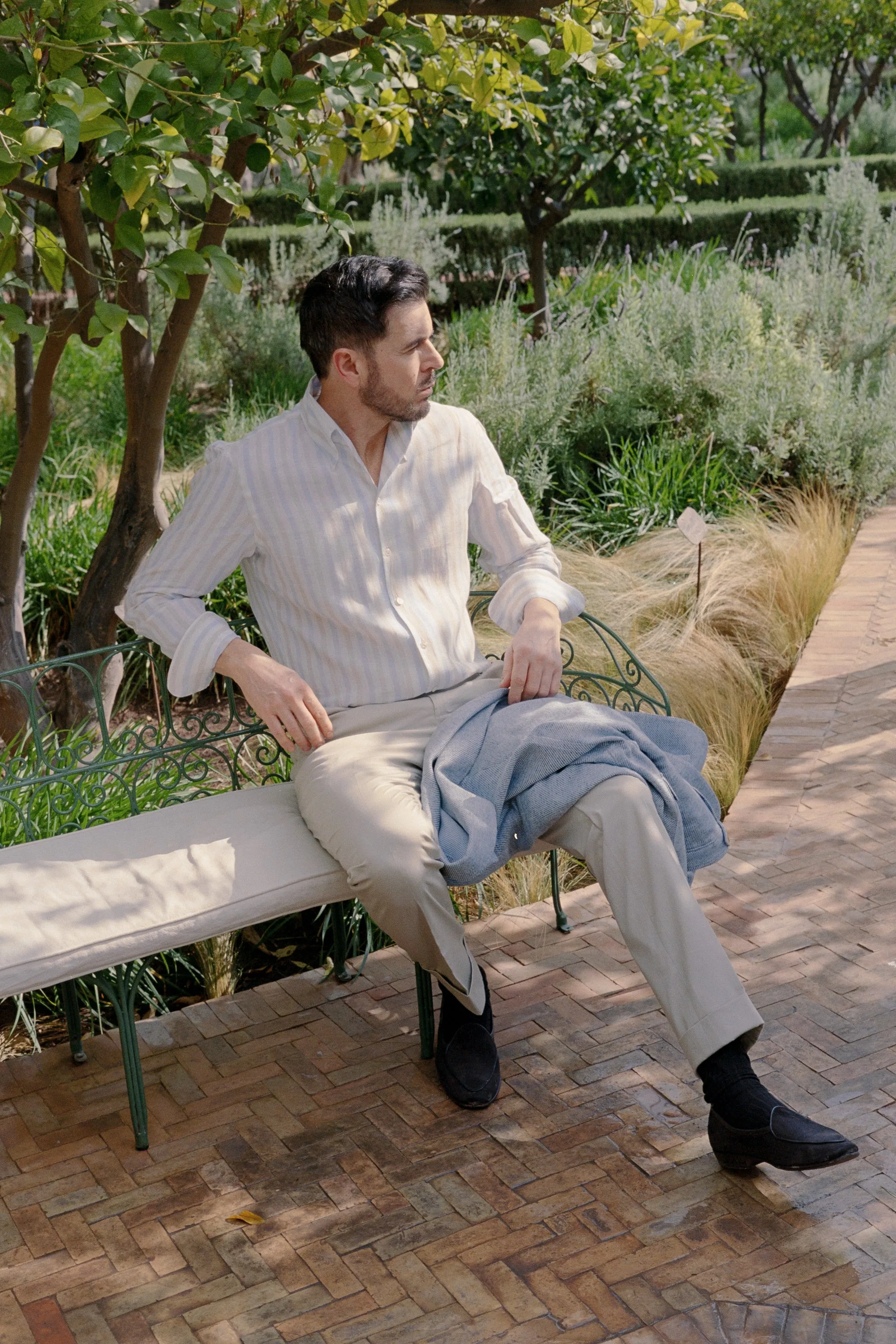 Once Piece Collar Shirt in Cream & Sky Stripe