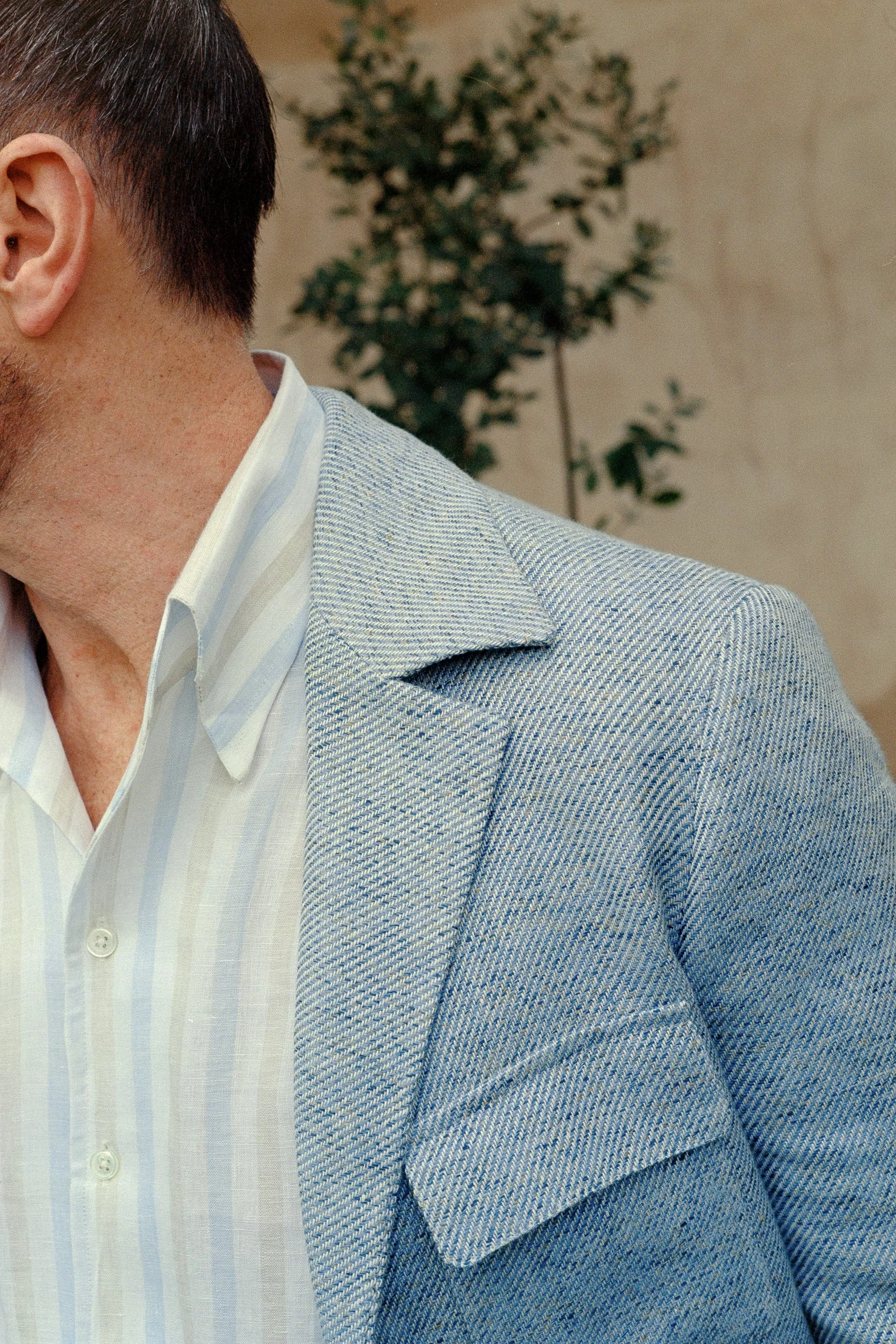 Once Piece Collar Shirt in Cream & Sky Stripe