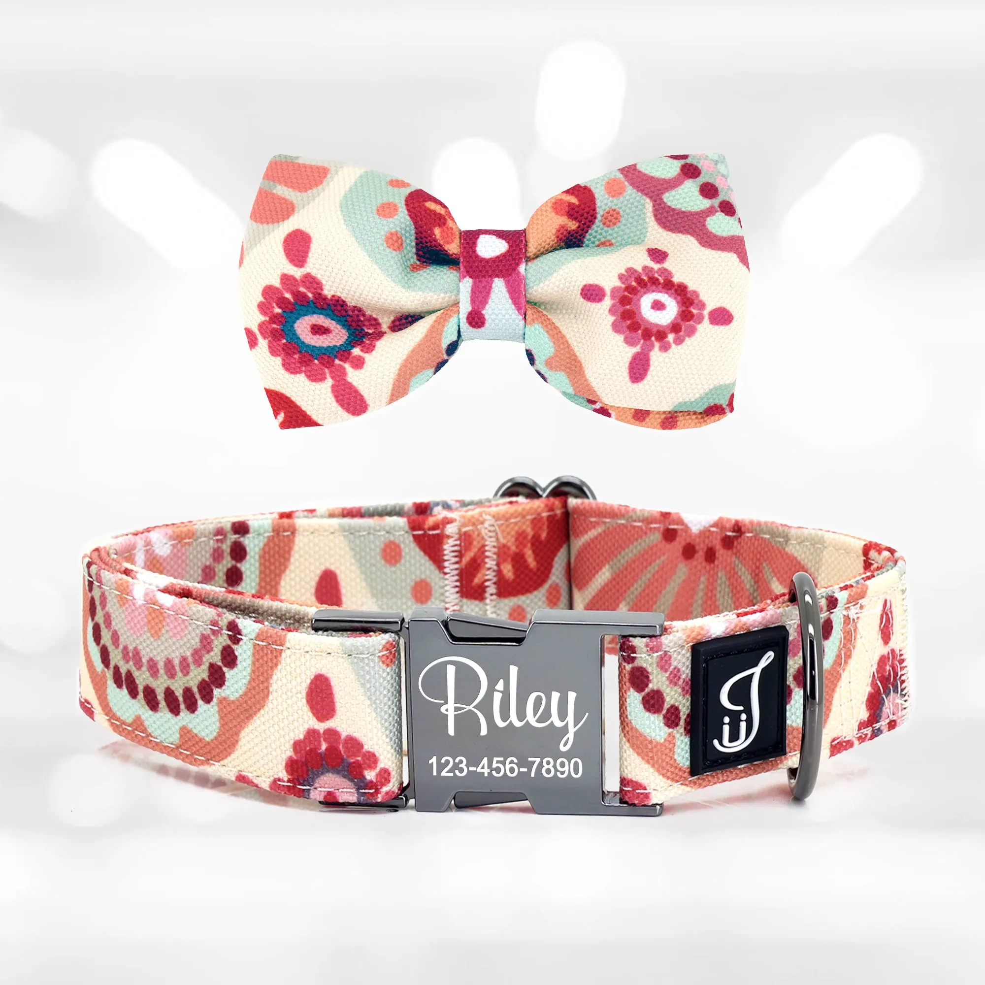 Orange Daisy Dog Collar with Bow Tie