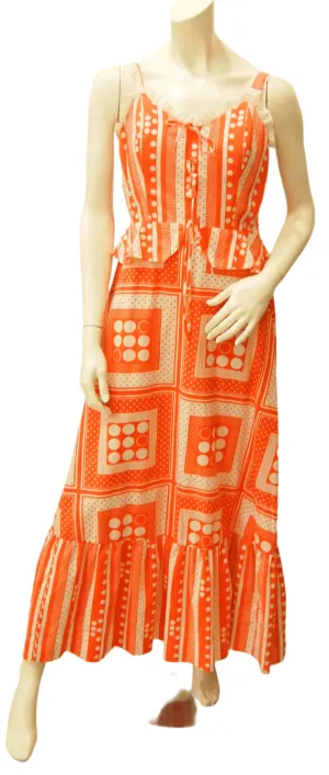 Orange White Optic Circles and Squares Sweetheart Maxi