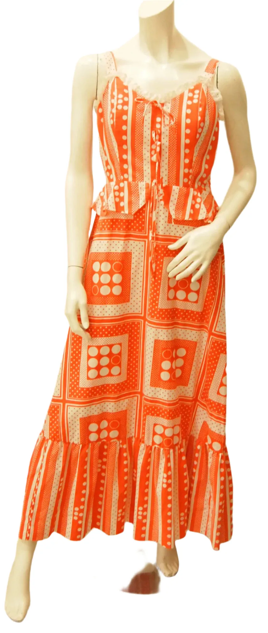 Orange White Optic Circles and Squares Sweetheart Maxi
