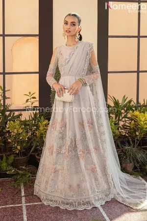 Pakistani Maxi Dress by Designer in Grey Shade #PF189
