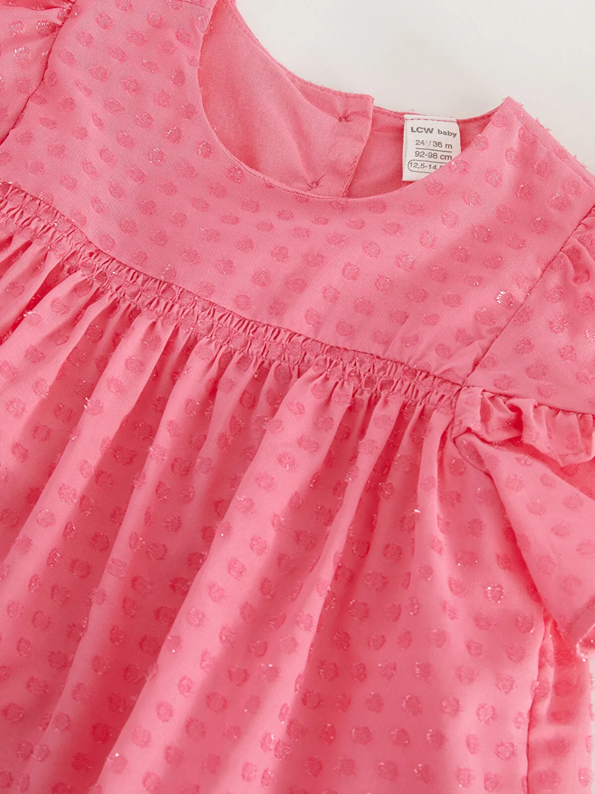 Pink Crew Neck Self-Patterned Baby Girl Dress