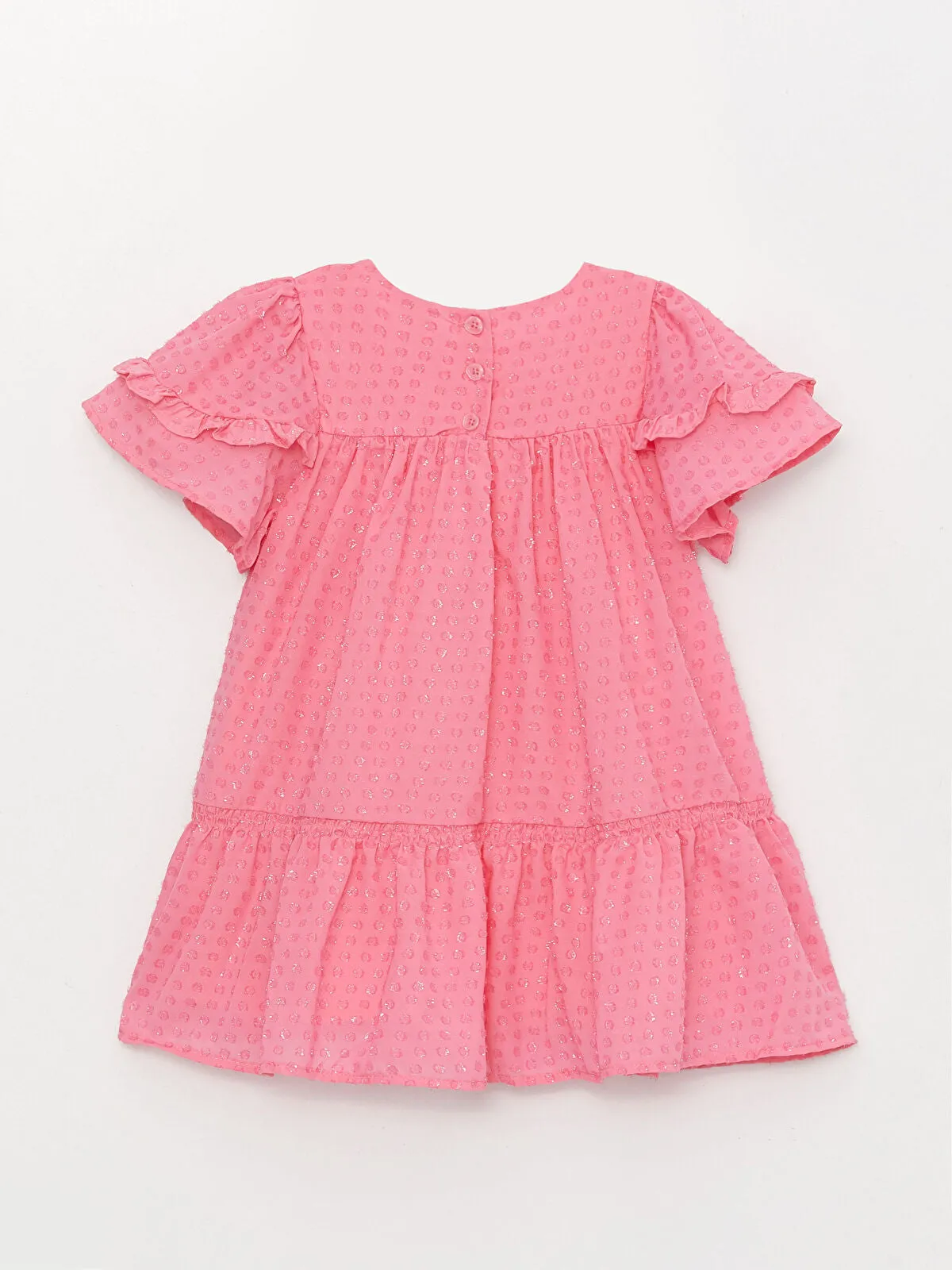 Pink Crew Neck Self-Patterned Baby Girl Dress
