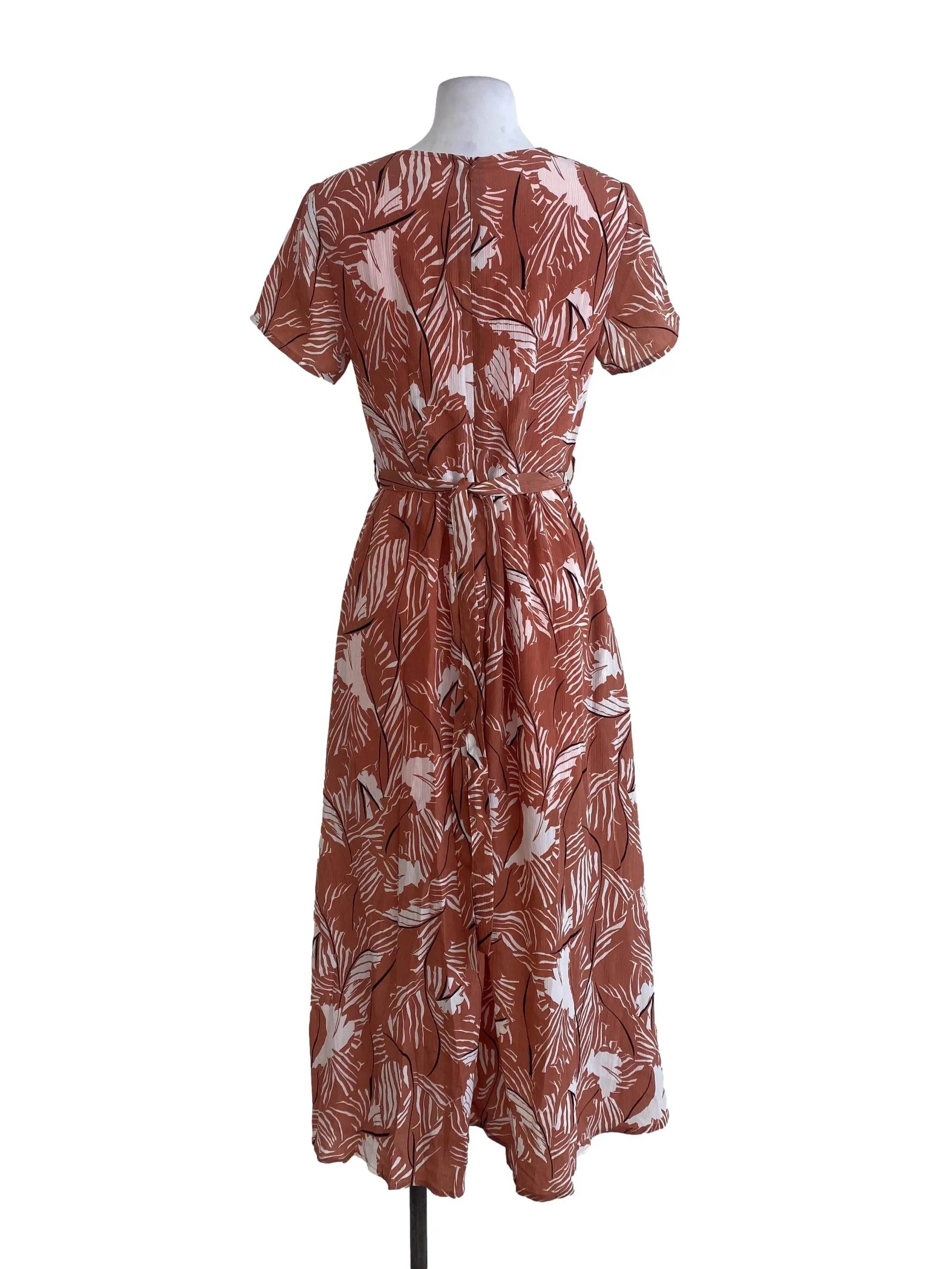 Pink Patterned V Neck Blouson Dress