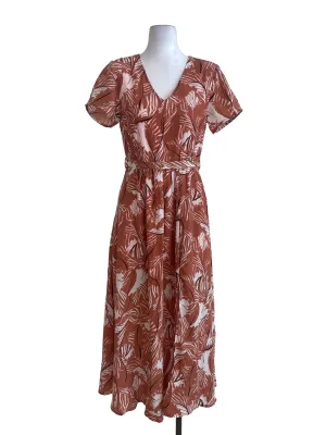 Pink Patterned V Neck Blouson Dress