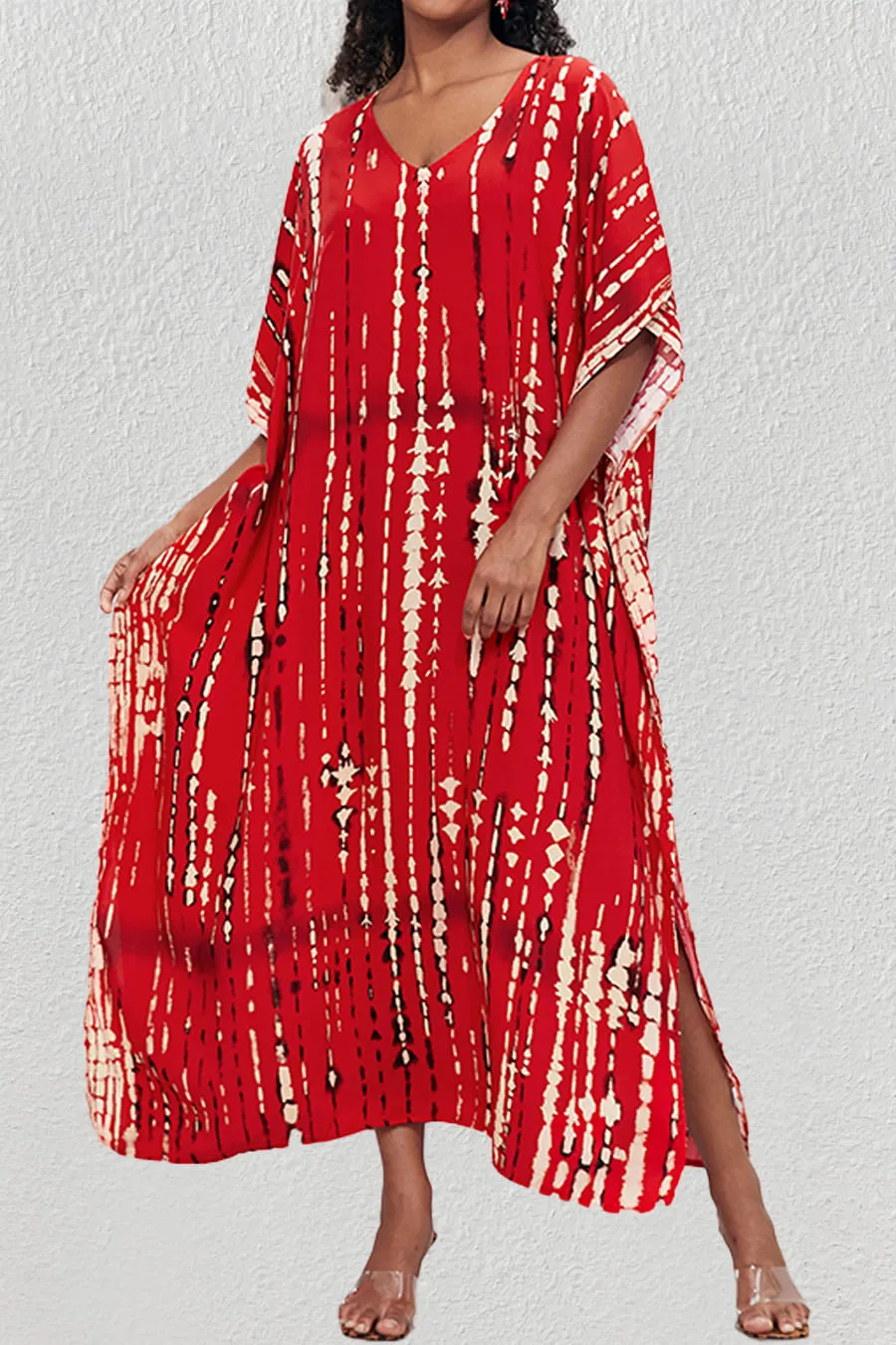 Plus Size Print Blue Kaftan Dress
