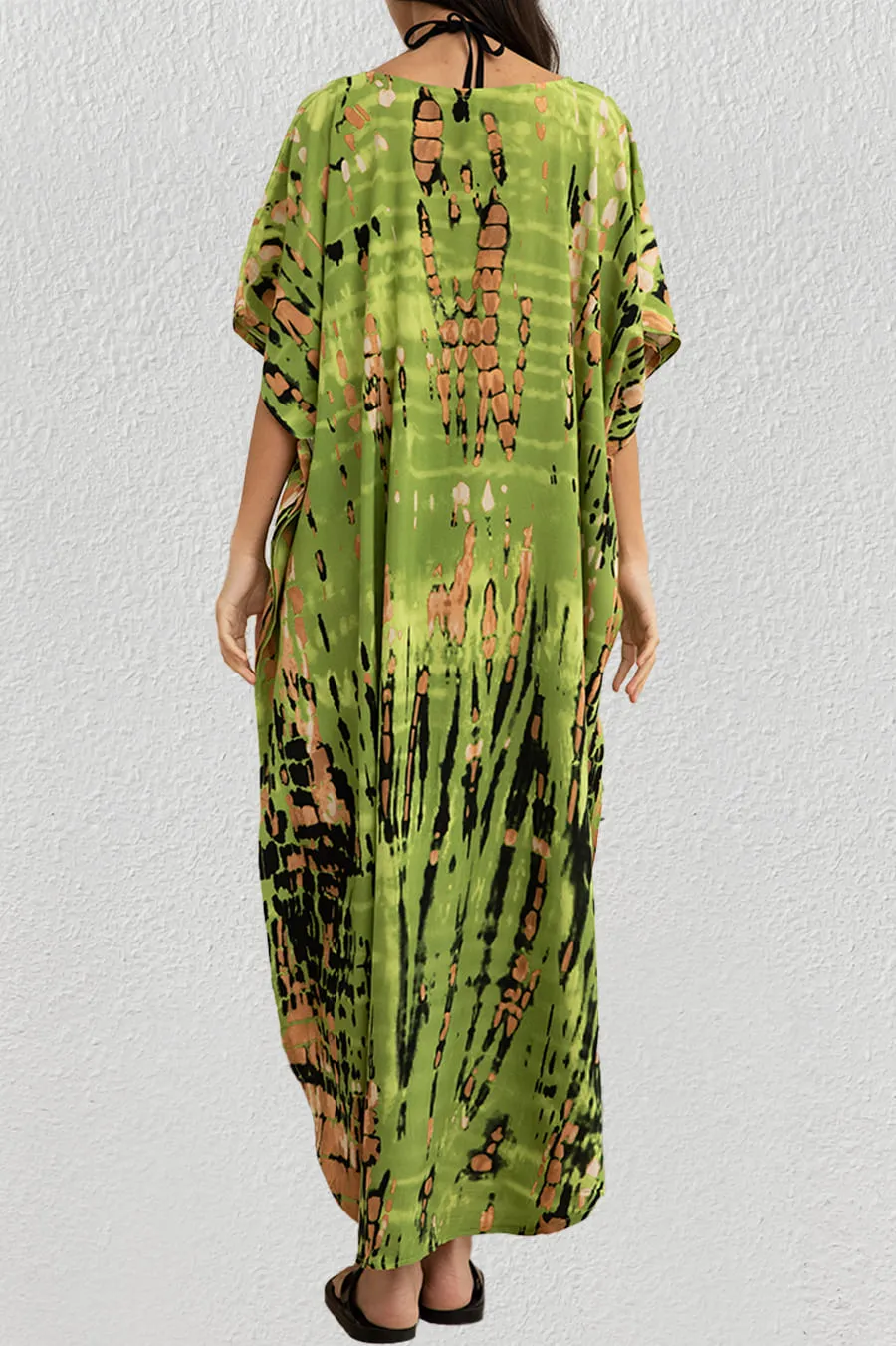Plus Size Print Blue Kaftan Dress
