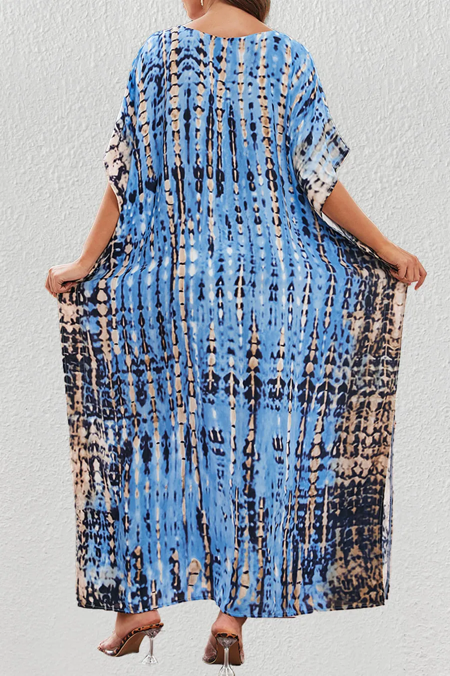 Plus Size Print Blue Kaftan Dress