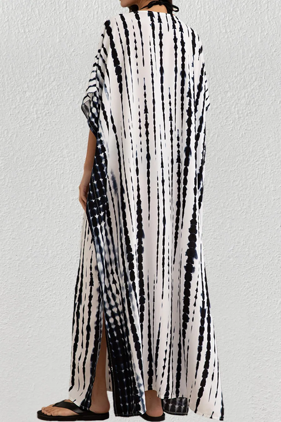 Plus Size Print Blue Kaftan Dress