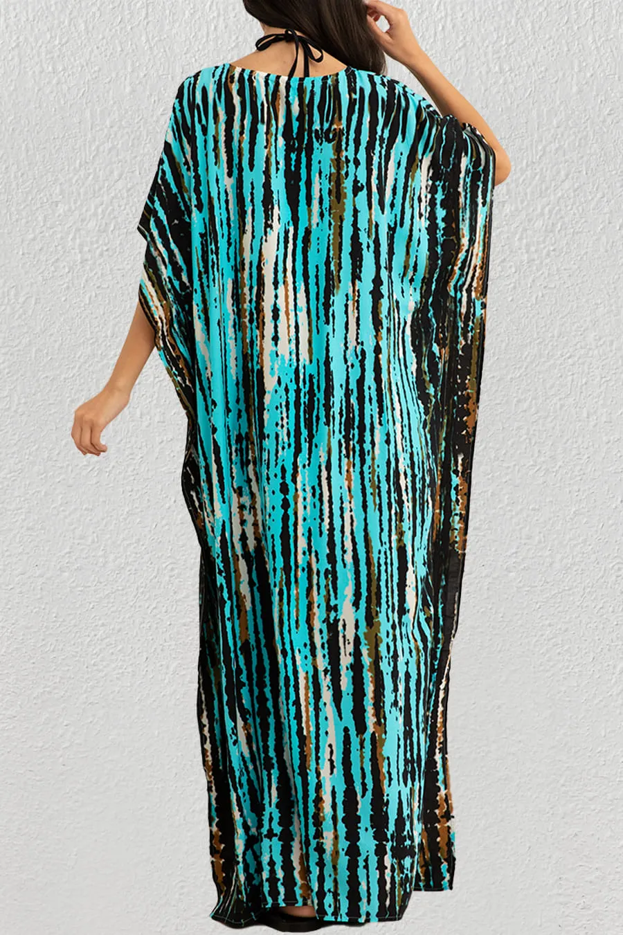 Plus Size Print Blue Kaftan Dress
