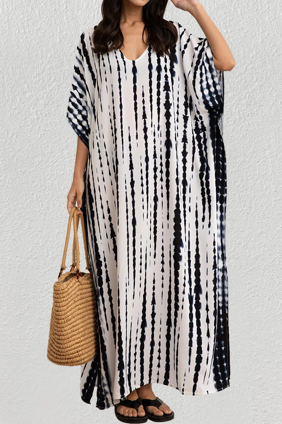 Plus Size Print Blue Kaftan Dress
