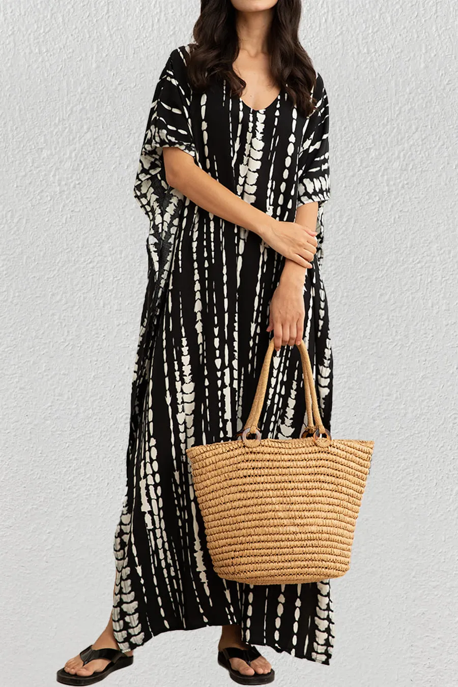 Plus Size Print Blue Kaftan Dress