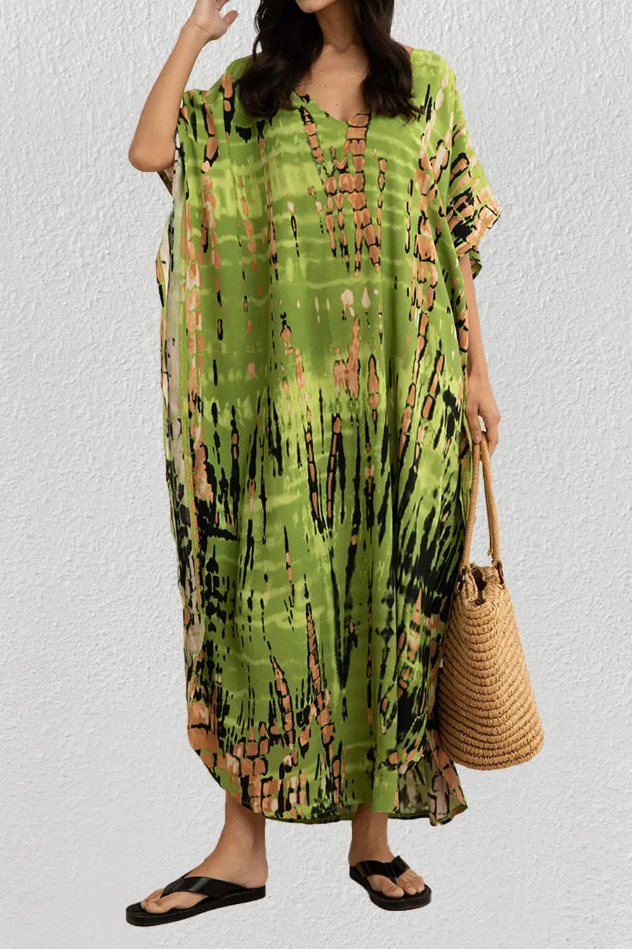 Plus Size Print Blue Kaftan Dress