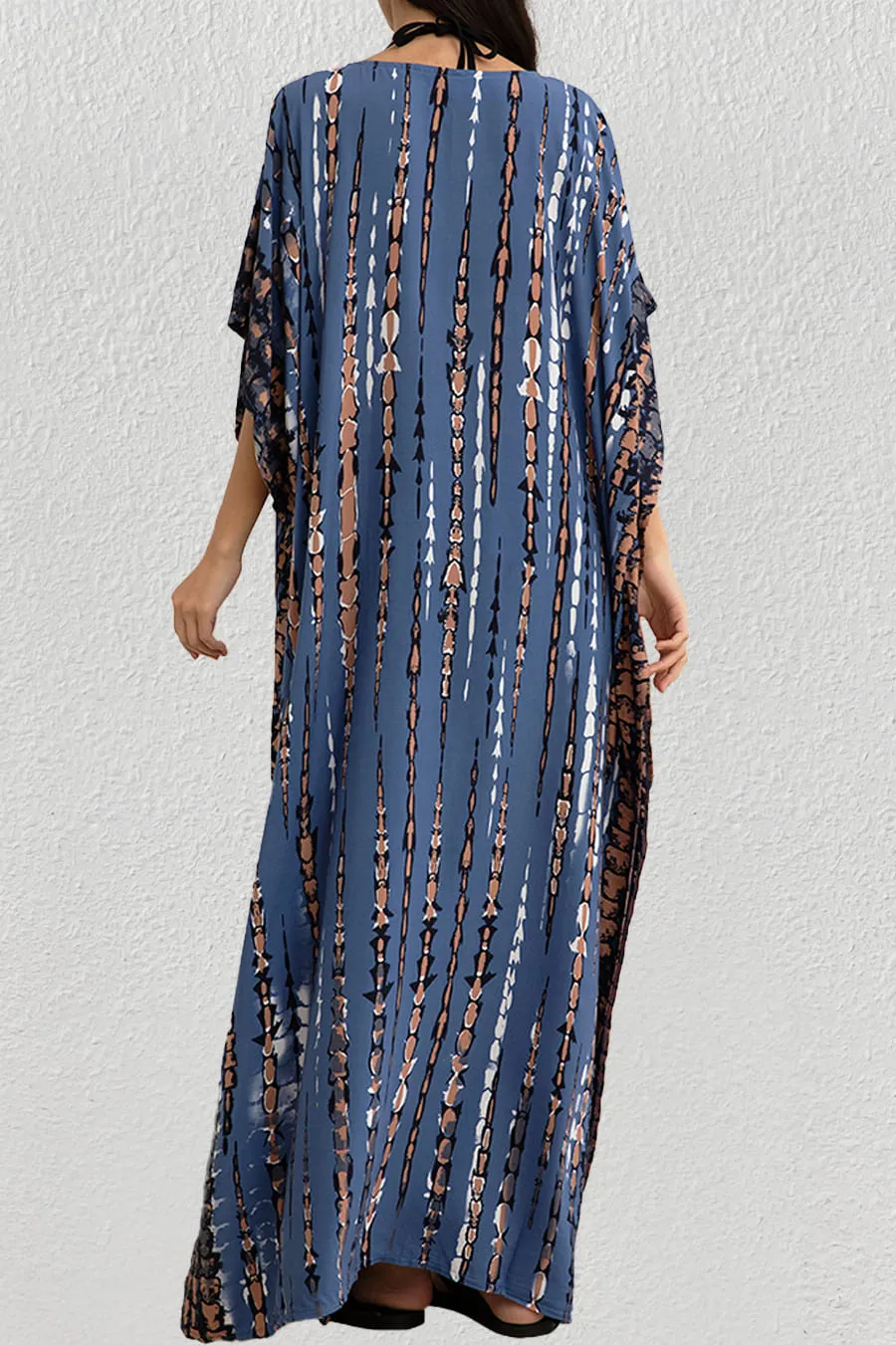 Plus Size Print Blue Kaftan Dress